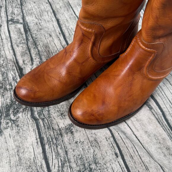 Frye 76442 Melissa Trapunto Riding Pull On Marbled Leather Boots Cognac 11B - Picture 15 of 16